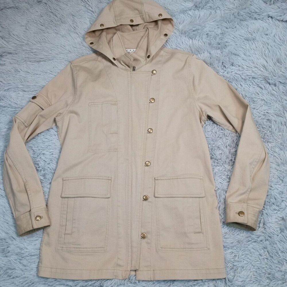 Cabi Jacket Womens S Biege Hood Coat Lightweight Pockets Zip Up Casual Comfort